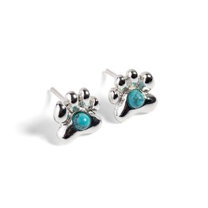 Paw Print Stud Earrings In Silver And Turquoise Default Title