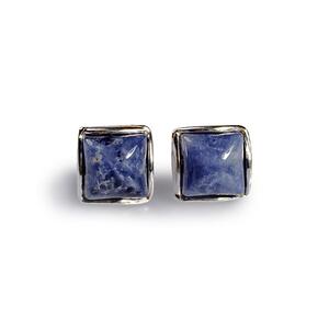 Small Square Stud Earrings In Silver And Sodalite Default Title