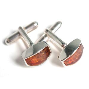 Square Edged Cufflinks In Silver And Amber Green