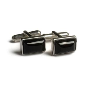 Simple Rectangle Cufflinks In Silver And Cherry Amber Default Title