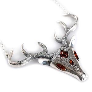 Bespoke Statement Stag Head Necklace In Silver And Amber Default Title