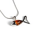 Click to view product details and reviews for Little Fish Ichthys Fish Necklace In Silver And Amber 16 42cm.