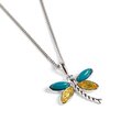 Click to view product details and reviews for Pointed Dragonfly Necklace In Silver Turquoise And Yellow Amber 16 42cm.