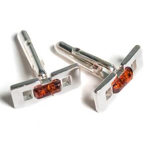 Square Link Cufflinks In Silver And Amber Default Title