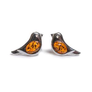 Bird Stud Earrings In Silver And Amber Yellow