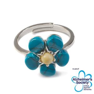 Forget Me Not Flower Ring In Silver Turquoise And Amber K