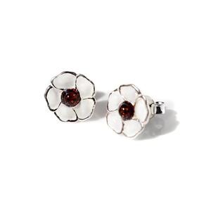 Hand Painted White Peace Poppy Stud Earrings In Silver Default Title