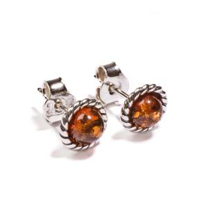 Rope Edge Stud Earrings In Silver And Amber Green
