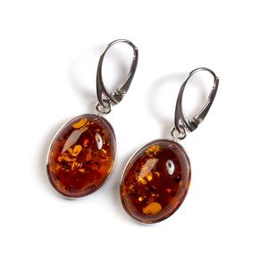 Tranquil Oval Drop Earrings In Silver And Amber Cognac