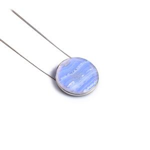 Small Circle Necklace In Silver And Blue Lace Agate 16 42cm