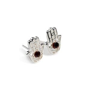 Hamsa Hand Stud Earrings In Silver And Amber Default Title