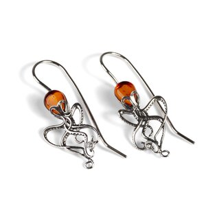 Octopus Earrings In Silver And Amber Default Title