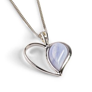 Heart Necklace In Silver And Blue Lace Agate 22 56cm