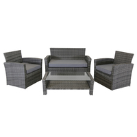 Deluxe Modern 4 Piece Rattan Garden Furniture Set - Natural/Grey