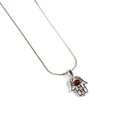 Click to view product details and reviews for Miniature Hamsa Hand Necklace In Silver And Amber 16 42cm.