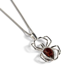 Spider Necklace In Silver And Amber 16 42cm