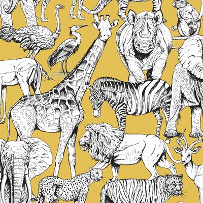 Jungle Animals Wallpaper Yellow Graham and Brown 107691