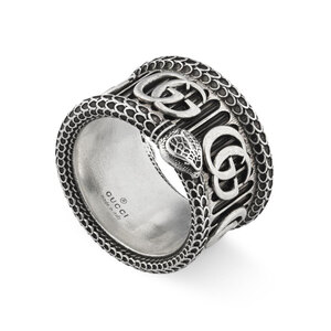 Gucci Gg Marmont Snake Aged Silver Ring