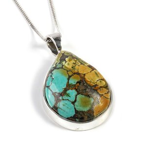 Teardrop Shaped Tibetan Turquoise Necklace Natural Designer Gemstone 16 40cm