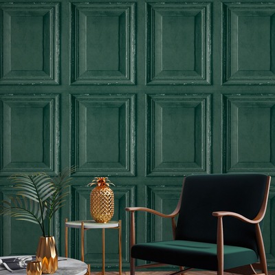 Rustic Wood Panel Wallpaper Green Grandeco A49204