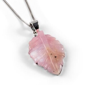 Peruvian Pink Opal Leaf Necklace Natural Designer Gemstone 16 40cm