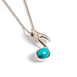 Quaver Music Note Necklace In Silver And Turquoise 16 40cm