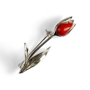 Single Tulip Brooch In Silver And Coral Default Title