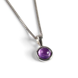 Round Charm Necklace In Silver And Amethyst 22 56cm