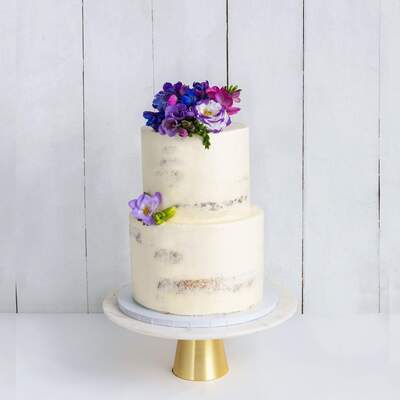 Two Tier Decorated Naked Wedding Cake - Purple Floral - Two Tier (8", 6")