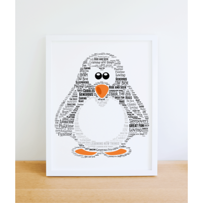 Personalised Penguin Word Art Print - Penguin Lover Gift