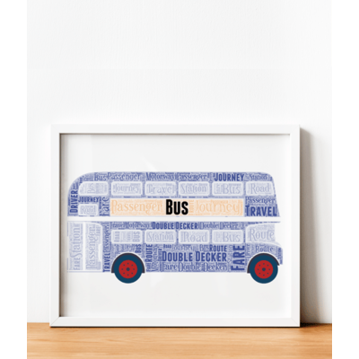 Blue Double Decker Bus Word Art