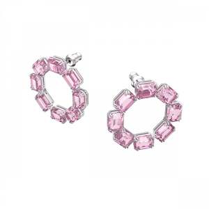 Swarovski Millenia Hoop Earrings Octagon Cut Crystals Pink Rhodium Plated 5614296