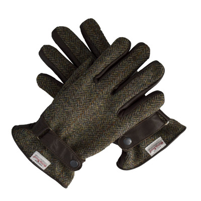 Walker & Hawkes - Mens Scottish Harris Tweed Overcheck Country Leather Gloves - Small Charcoal