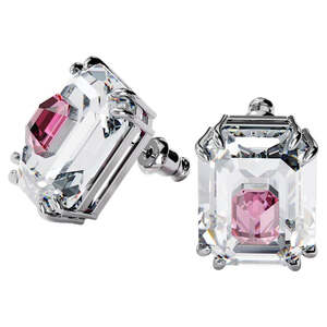 Swarovski Chroma Stud Earrings Octagon Cut Pink Rhodium Plated 5600627