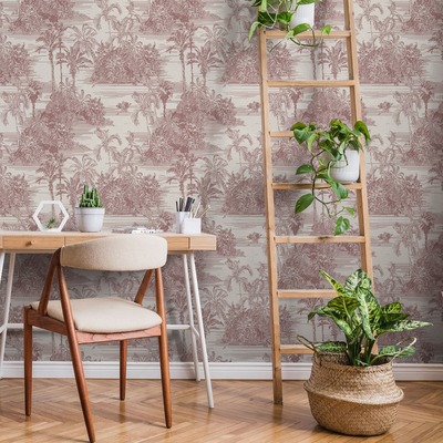 Eden Wallpaper Collection Tropical Toile Red Muriva  M37310