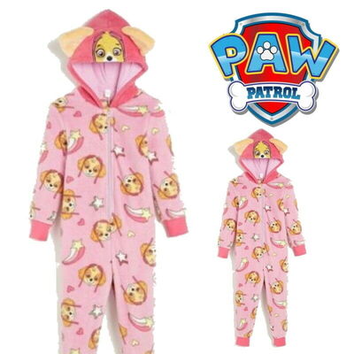 Girls Pink Soft Fleece Paw Patrol ’Skye’ Onesie Pyjamas Sleepsuit - 1-2Years