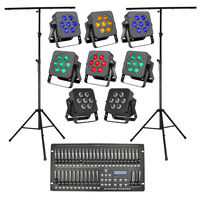 Stage Lighting Package with 8 RGBWA & UV LED Par Cans, Stands & Controller