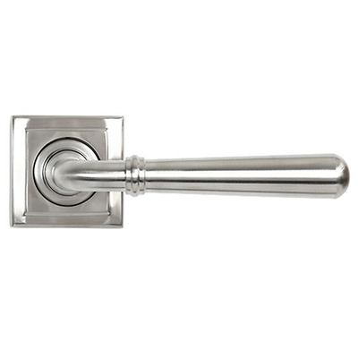 From The Anvil Newbury Door Handles On Square Rose, Satin Marine Stainless Steel - 46513 (sold in pairs) SATIN MARINE STAINLESS STEEL - SPRUNG