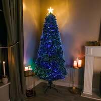 2ft - 7ft Green Pin Prick Fibre Optic Christmas Tree with Multi Coloured Fibre Optic Lights, 6FT