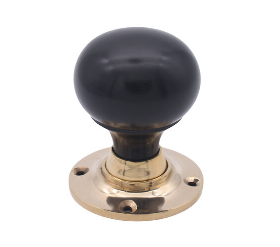 Door Handle Company Spira Brass Ebony Bun Rim/Mortice Door Knob (60Mm), Polished Brass - Sb2120pb (Sold In Pairs) Solid Ebony Wood And Polished Brass