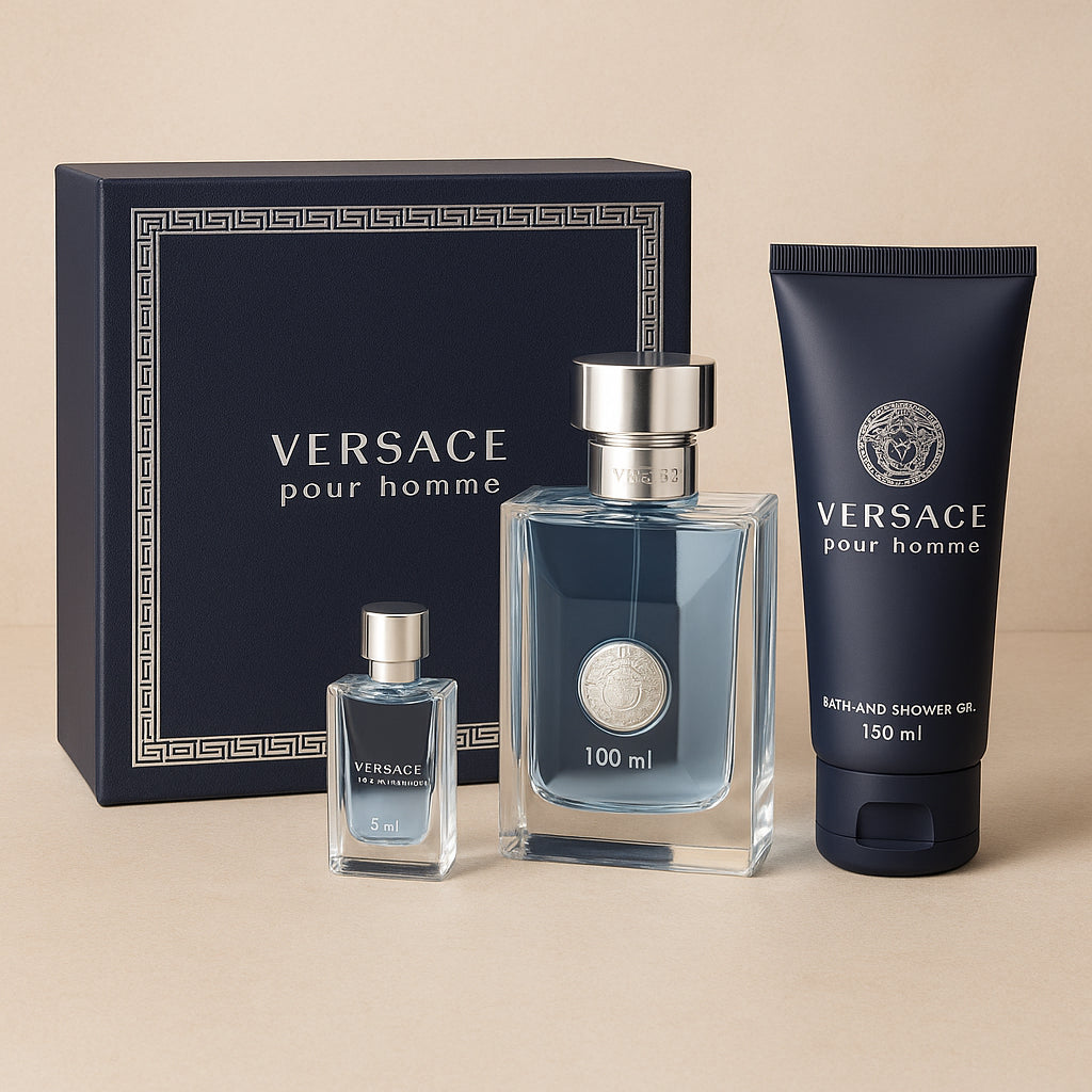 Versace Pour Homme Gift Set 100ml EDT + 150ml Bath and Shower Gel + 5ml EDT - Image 6