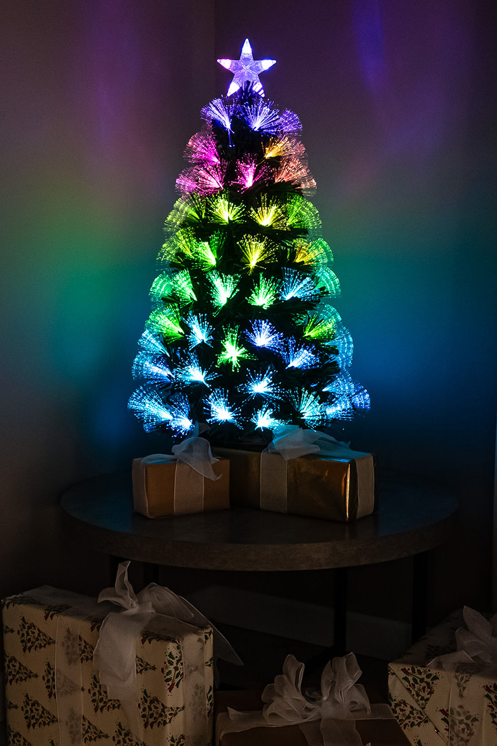 Green Fibre Optic Christmas Tree 4ft - 7ft with Remote Control and Multi Coloured Fibre Optic Lights, 4FT