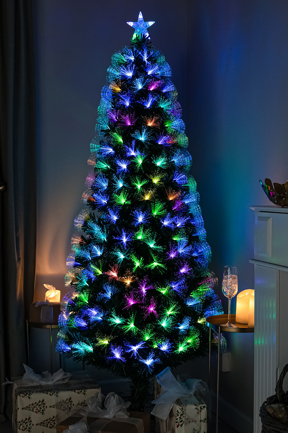 Green Fibre Optic Christmas Tree 4ft - 7ft with Remote Control and Multi Coloured Fibre Optic Lights, 5FT