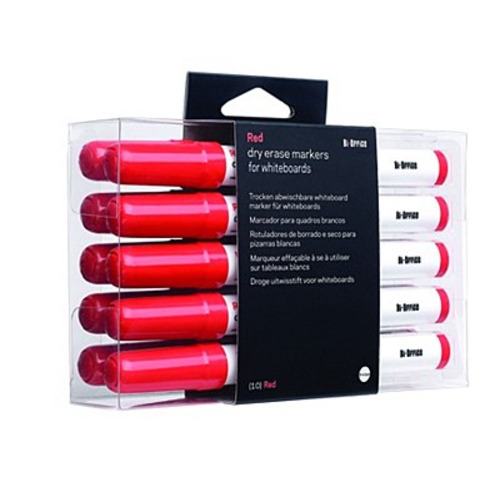 Bi-Office Box of 10 Drywipe Markers Red