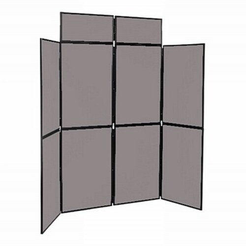 8 Panel Folding Display Stand Black Frame/Grey Fabric