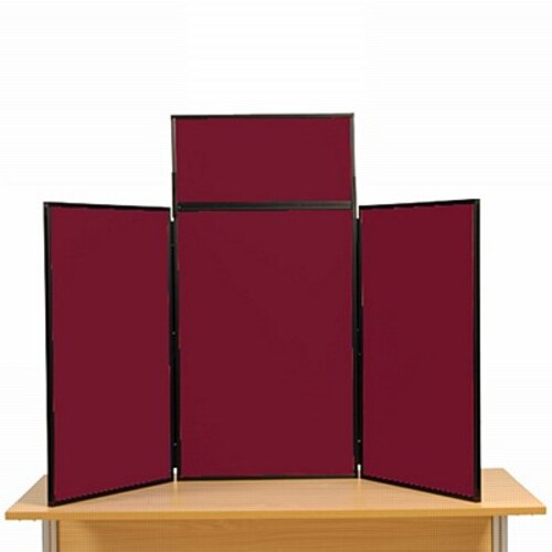 3 Panel Maxi Desk Top Display Stand Black Frame/Wine Fabric