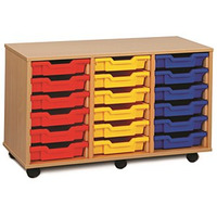Image of 18 Shallow Tray Unit Maple Finish Red/Yellow/Blue Mix Trays
