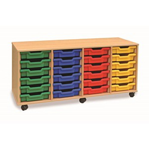 24 (6x4) Shallow Tray Unit Beech Finish All Yellow Trays