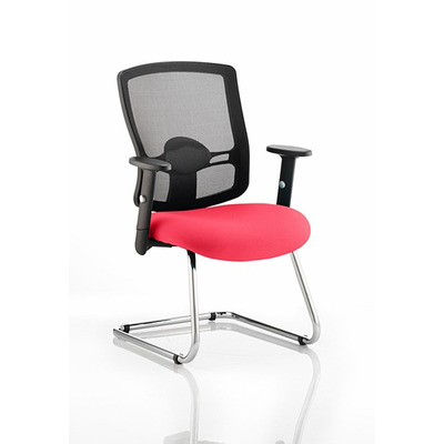 Portland Cantilever Visitor Chair Bergamot Cherry fabric seat
