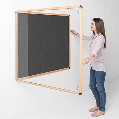 Shield Wood Effect Alu Frame Eco-Colour Tamperproof Noticeboard 900 x 600mm CHARCOAL